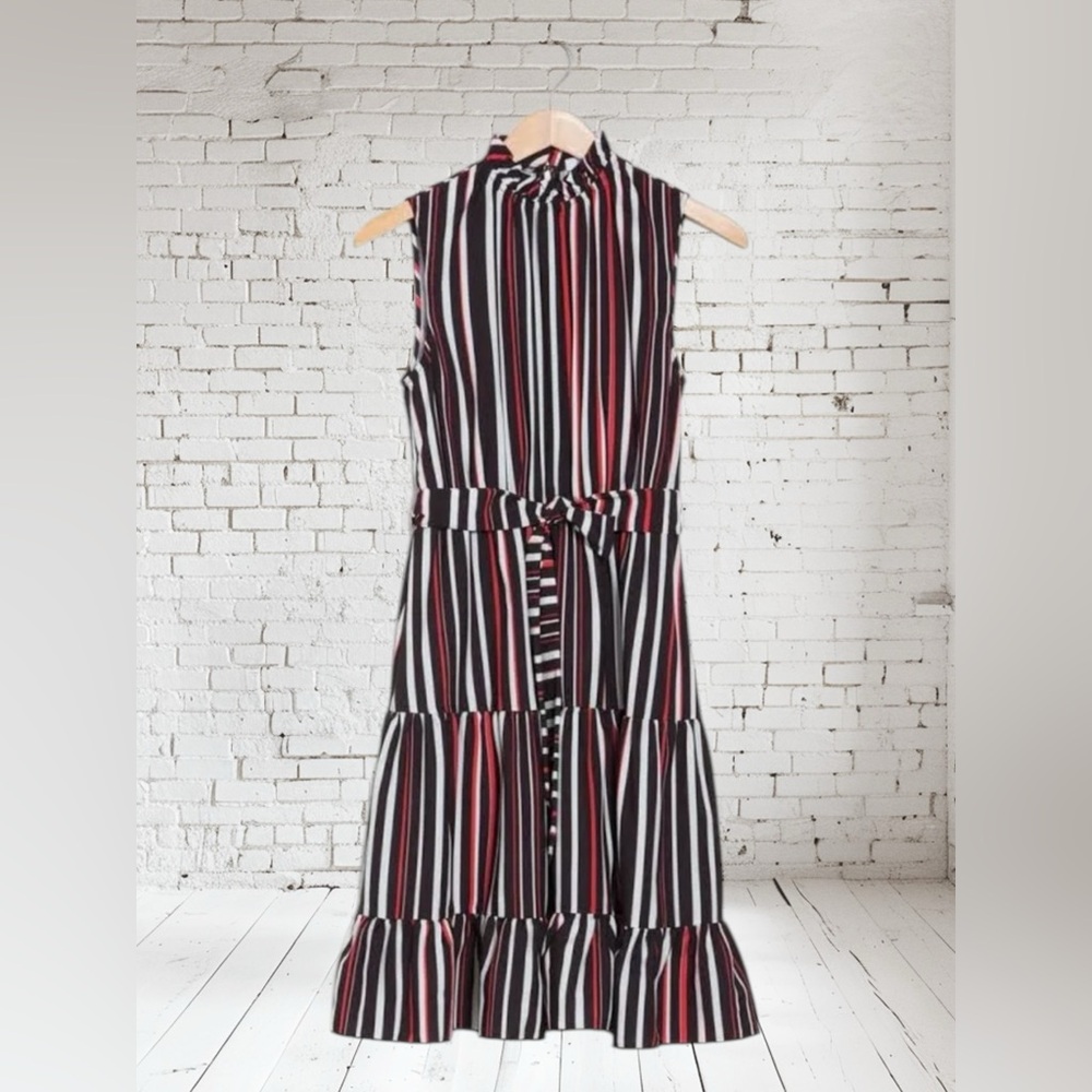 Area Stars Tiered Midi Dress Large NWT Sleeveless Smocked Back Belted - Picture 4 of 4